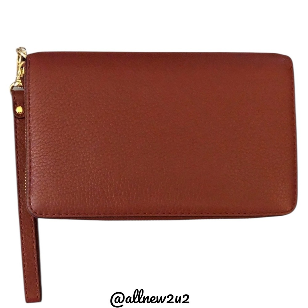 Michael Kors Adele Lg Flat MF Phone Case in Brick Pebble Leather Wristlet Strap - Picture 2 of 14